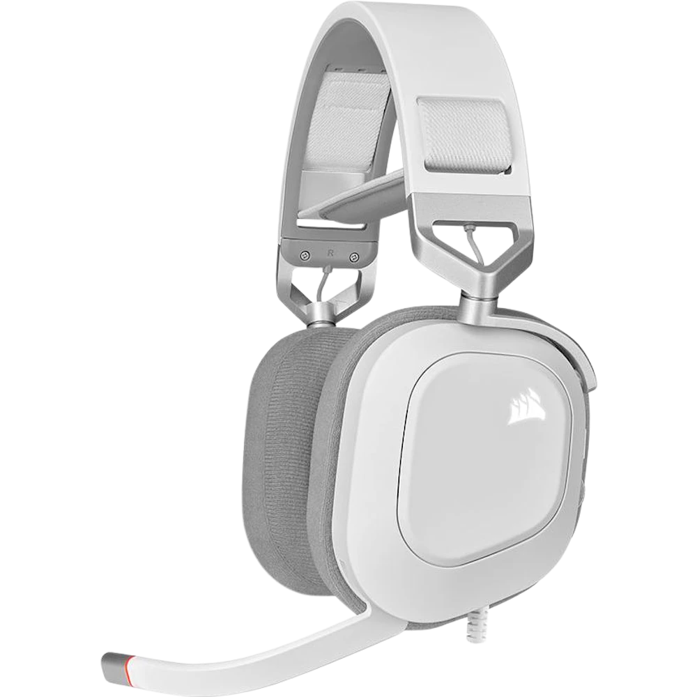 A large main feature product image of Corsair HS80 RGB USB Wired Gaming Headset (White)