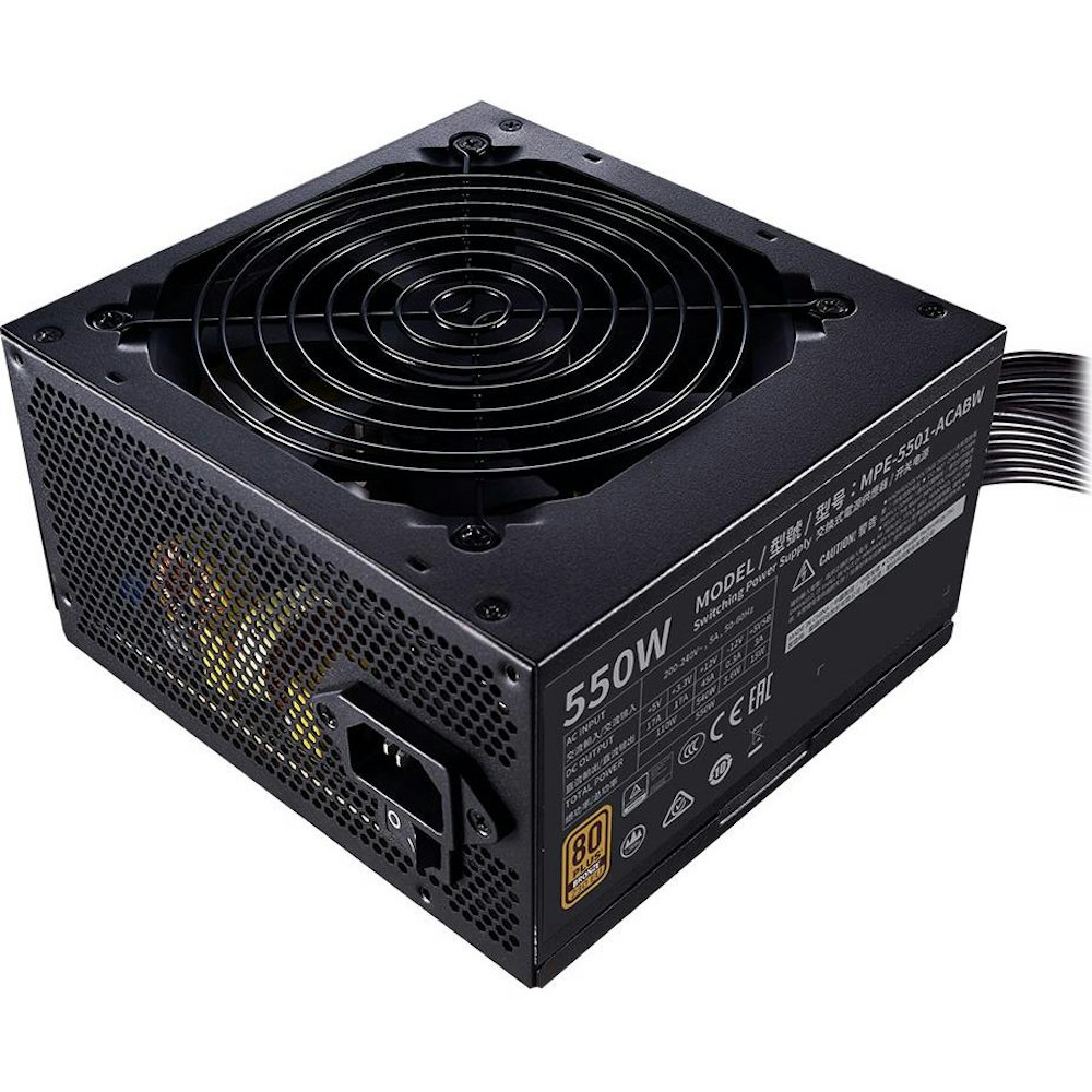 A large main feature product image of Cooler Master MWE V2 550W ATX Bronze PSU