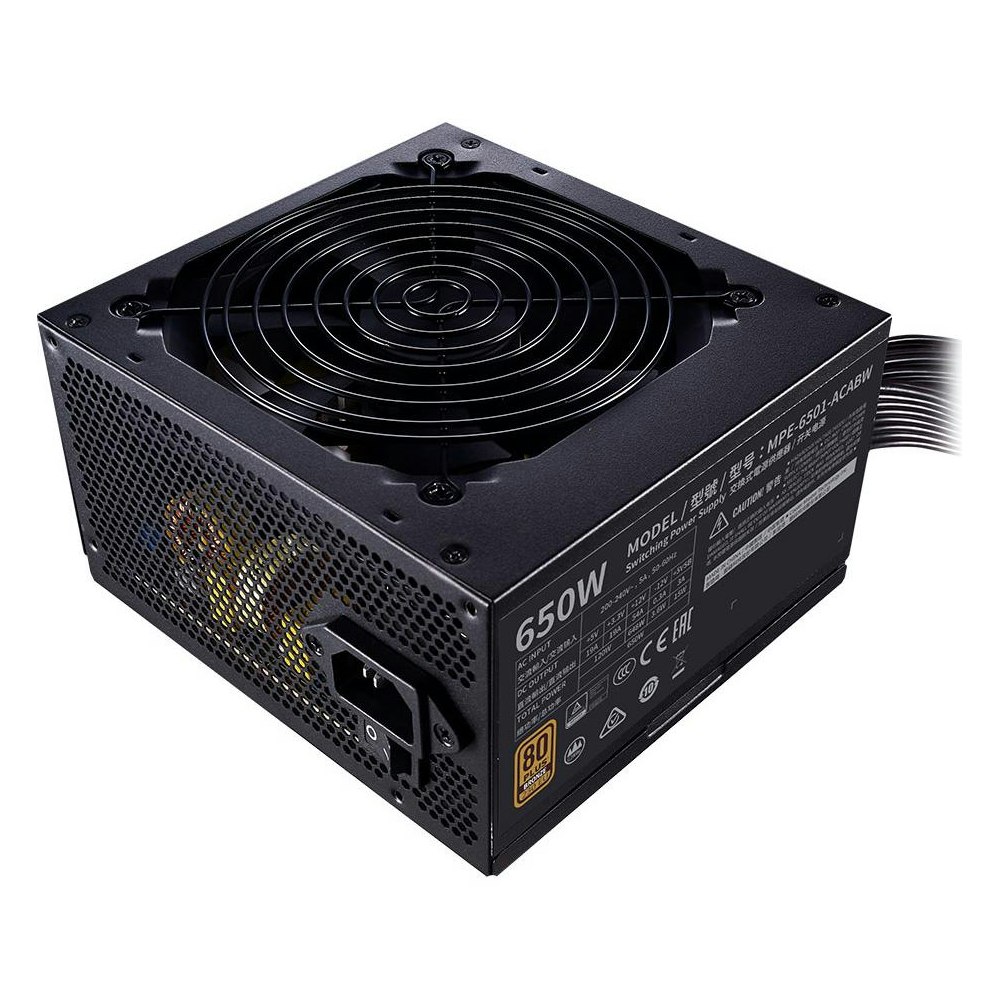 A large main feature product image of Cooler Master MWE V2 650W ATX Bronze PSU