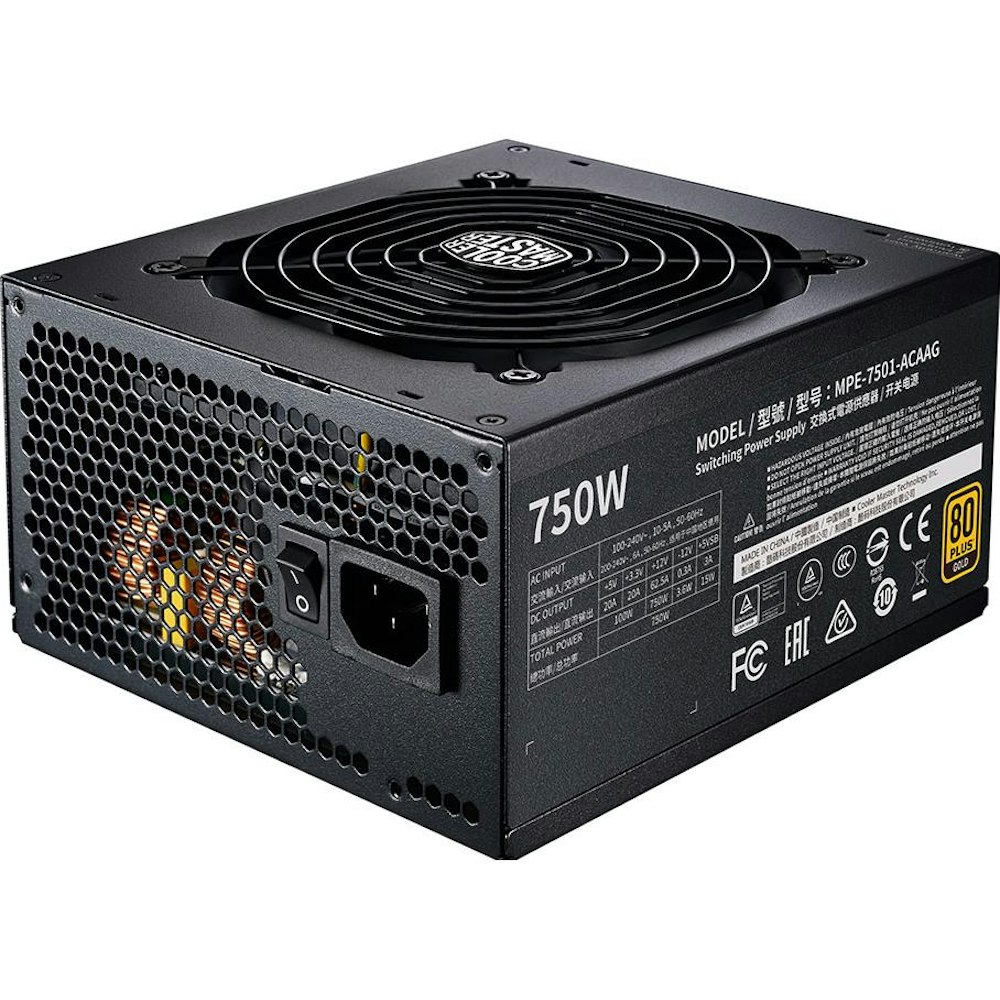 A large main feature product image of Cooler Master MWE V2 750W ATX Gold Modular PSU