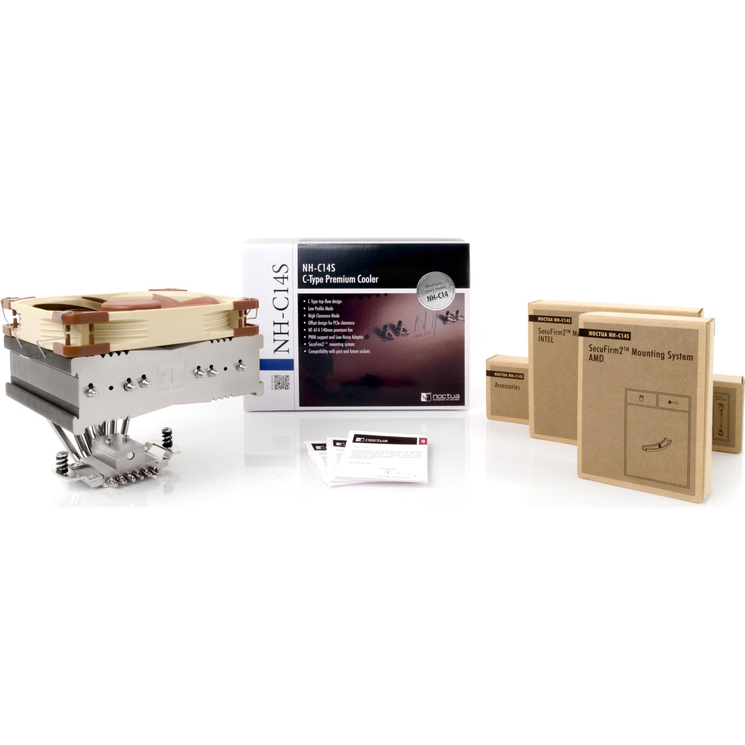 A large main feature product image of Noctua NH-C14S - Low Profile Multi-Socket CPU Cooler