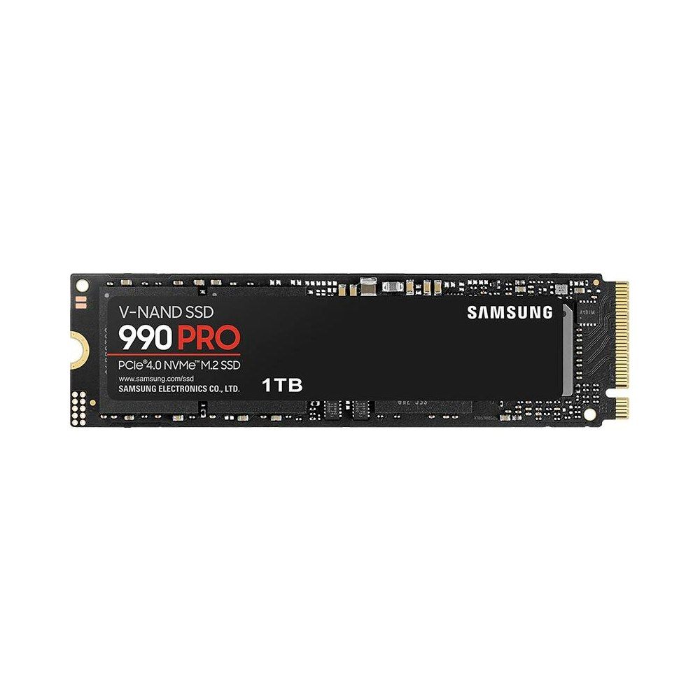 A large main feature product image of Samsung 990 Pro PCIe Gen4 NVMe M.2 SSD - 1TB