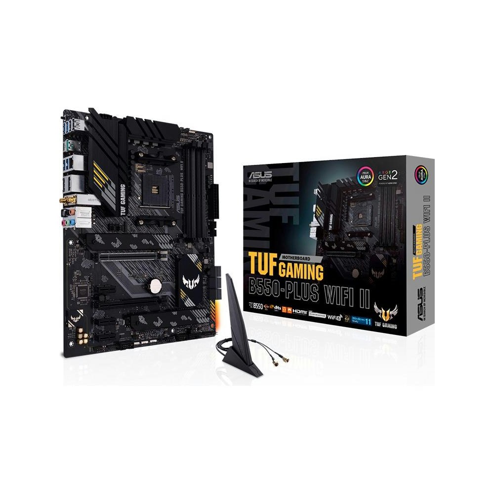 A large main feature product image of ASUS TUF Gaming B550-Plus WiFi II DDR4 AM4 ATX Desktop Motherboard