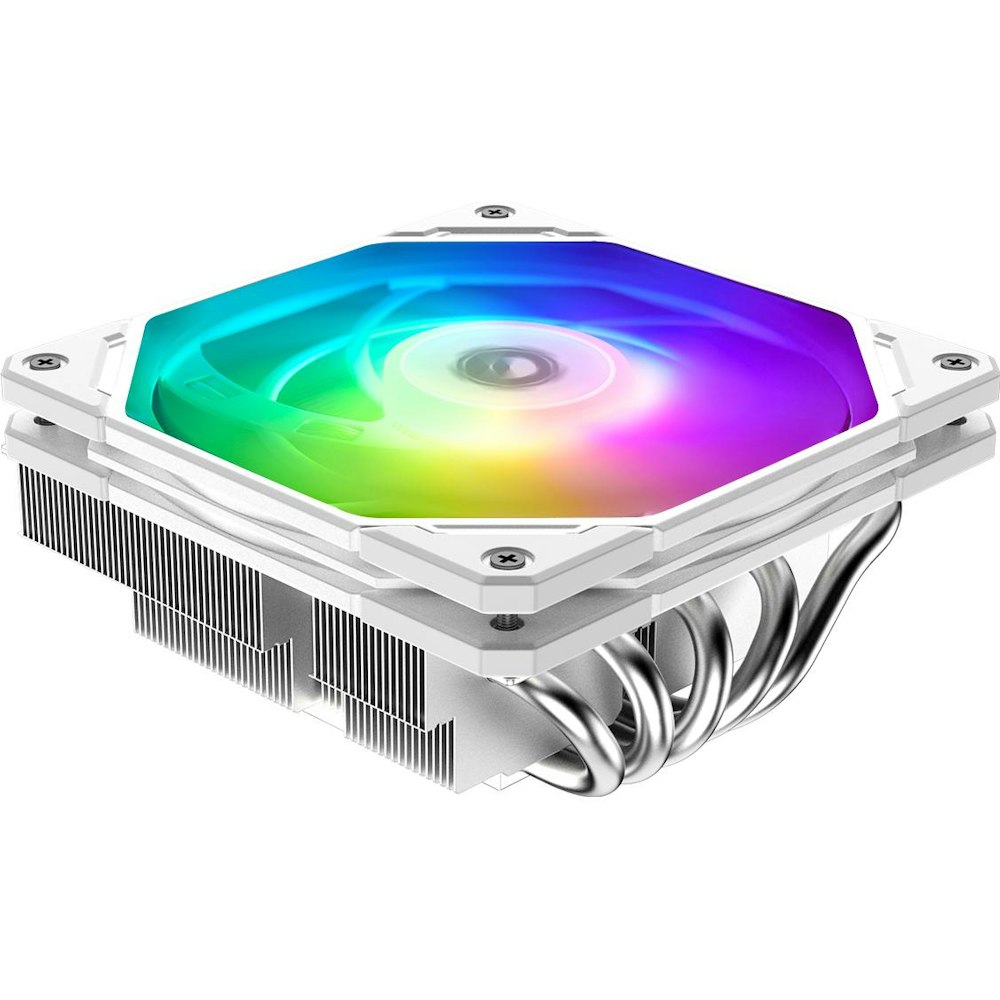 A large main feature product image of ID-COOLING IS-55 ARGB CPU Cooler - White