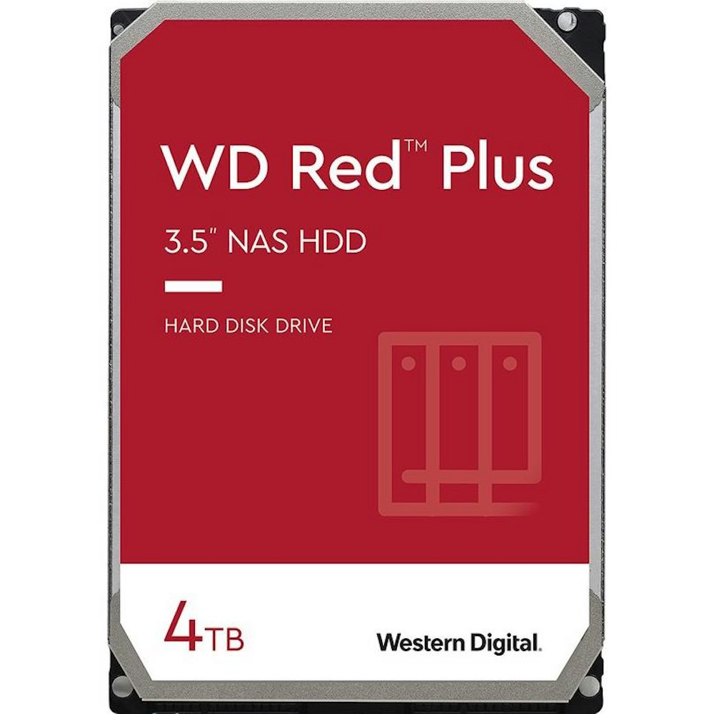 A large main feature product image of WD Red Plus 3.5" NAS HDD - 4TB 256MB