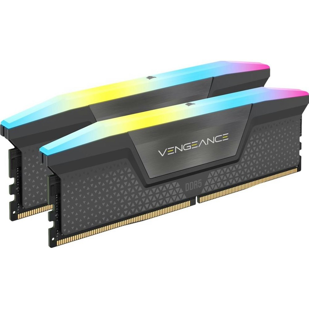 A large main feature product image of Corsair 32GB Kit (2x16GB) DDR5 Vengeance RGB AMD EXPO C40 5200MT/s - Cool Grey