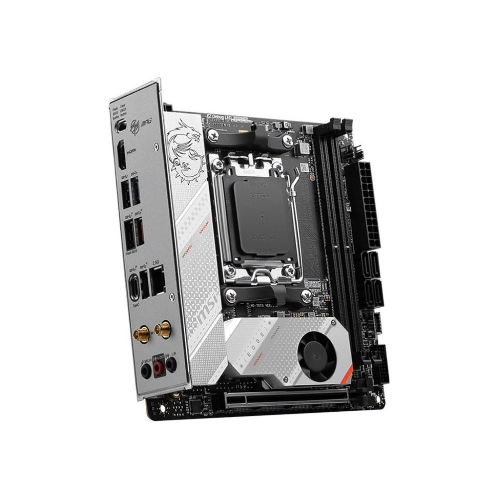 A large main feature product image of MSI MPG B650I Edge WiFi AM5 mITX Desktop Motherboard