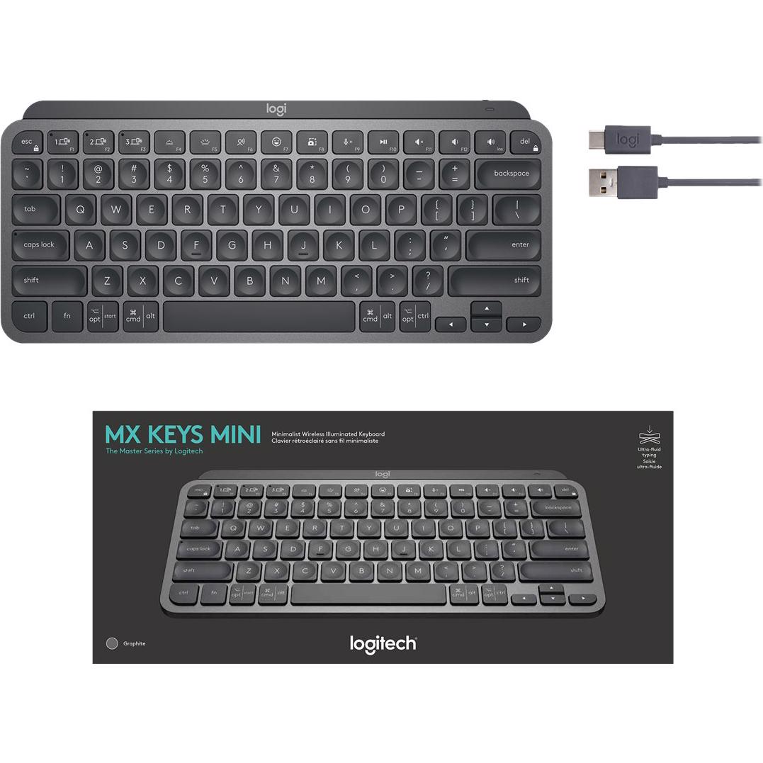 A large main feature product image of Logitech MX Keys Mini Minimalist Wireless Illuminated Keyboard - Graphite