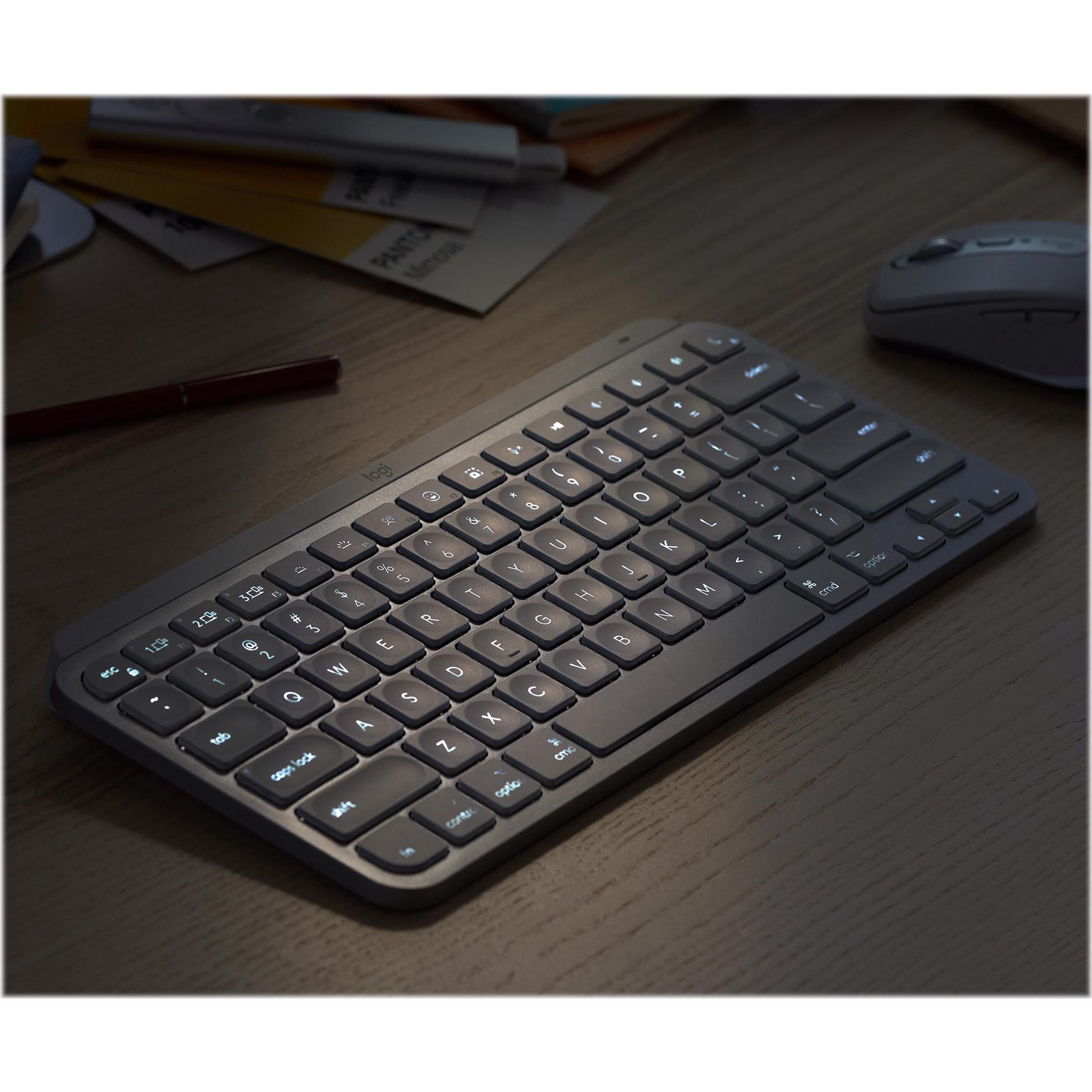 A large main feature product image of Logitech MX Keys Mini Minimalist Wireless Illuminated Keyboard - Graphite