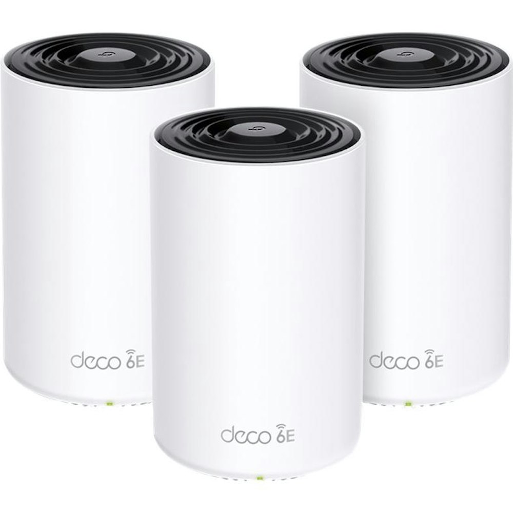 A large main feature product image of TP-Link Deco XE75 Pro - AXE5400 Wi-Fi 6E Tri-Band Mesh System (3 Pack)