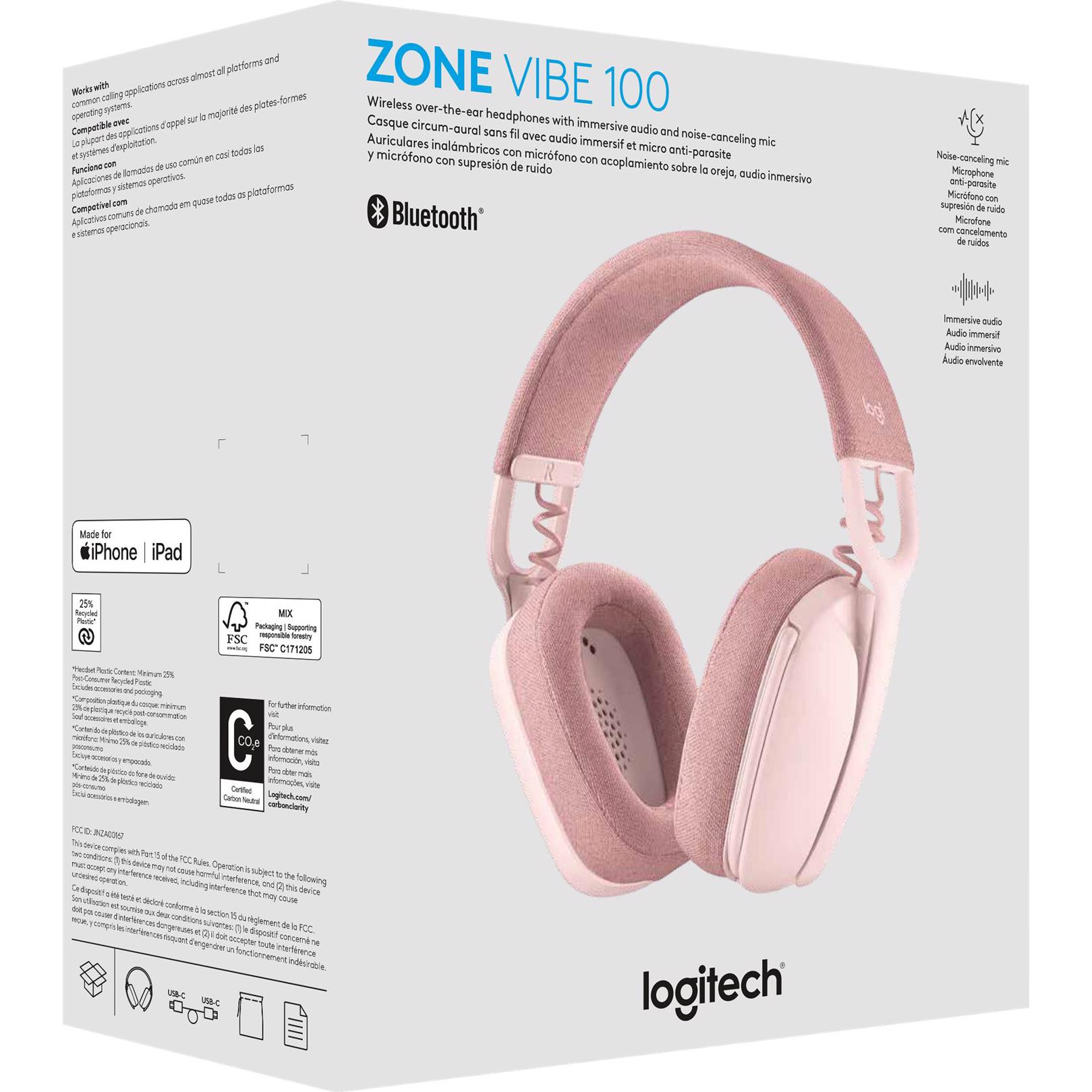 Logitech Zone Vibe 100 Wireless Bluetooth Headset Rose