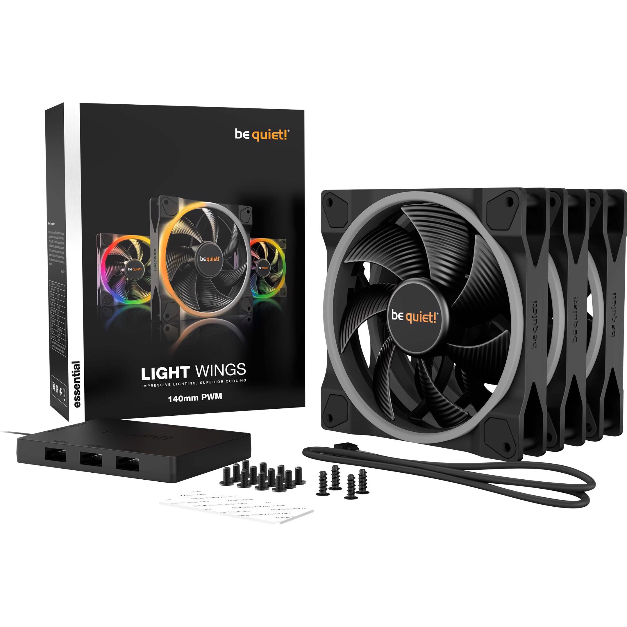 A large main feature product image of be quiet! LIGHT WINGS ARGB 140mm PWM Fan 3-Pack (Black)