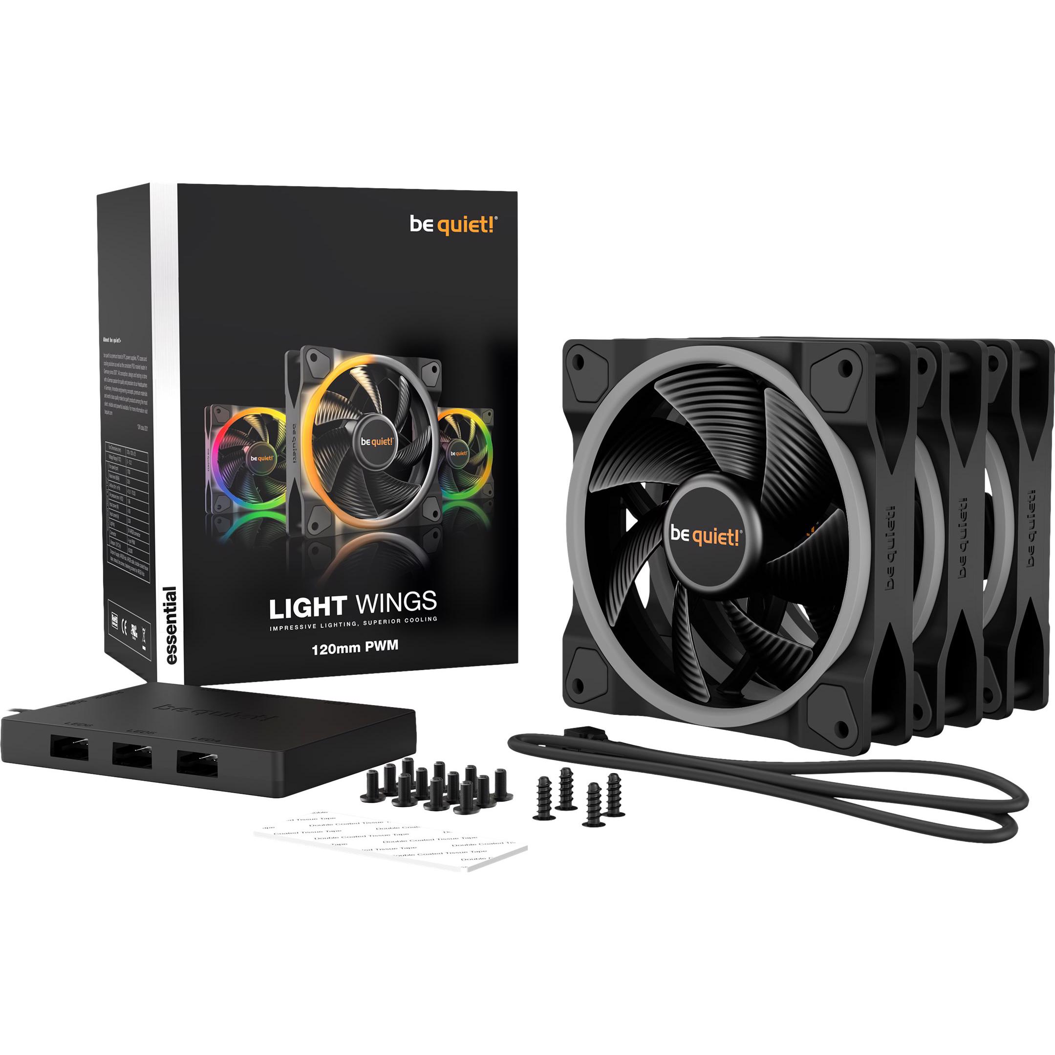 A large main feature product image of be quiet! LIGHT WINGS ARGB 120mm PWM Fan 3-Pack (Black)