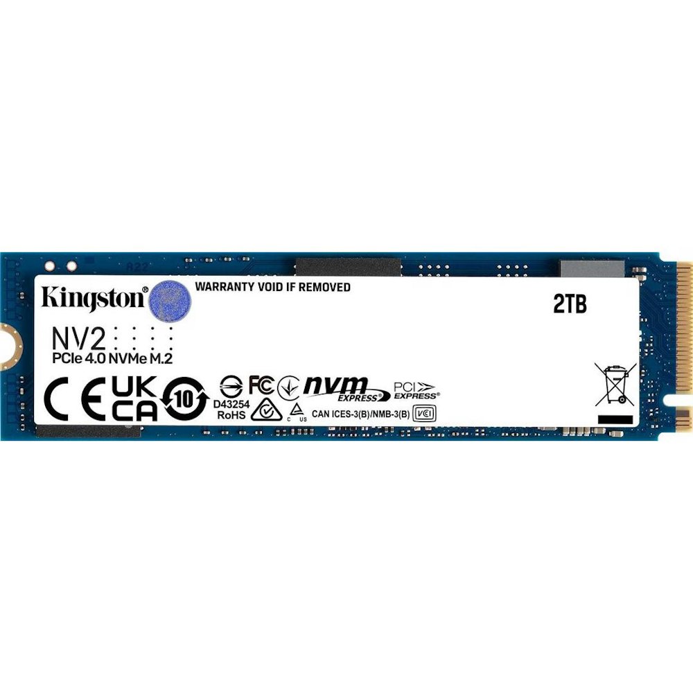 A large main feature product image of Kingston NV2 PCIe Gen4 NVMe M.2 SSD - 2TB
