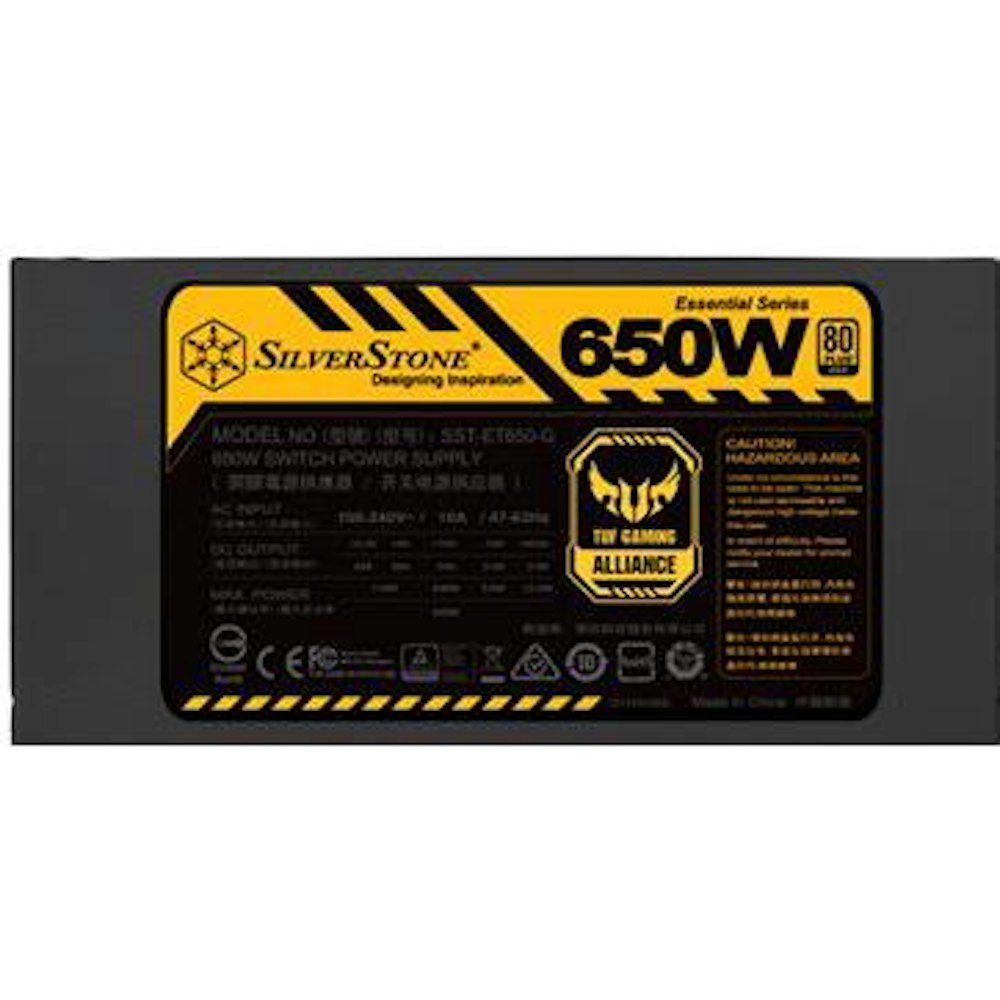 A large main feature product image of SilverStone ET650-G V1.2 650W Gold ATX PSU