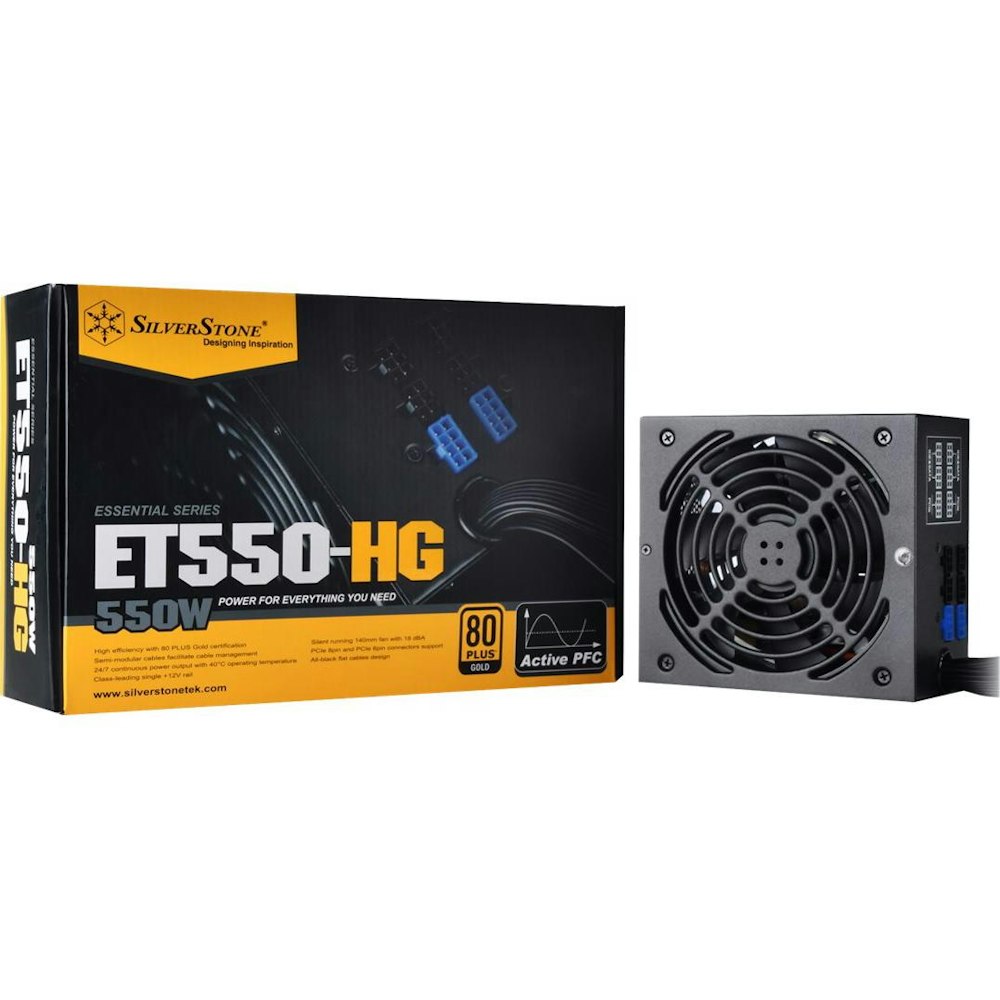 A large main feature product image of SilverStone SST-ET550-HG V1.2 Gold ATX Semi-Modular PSU