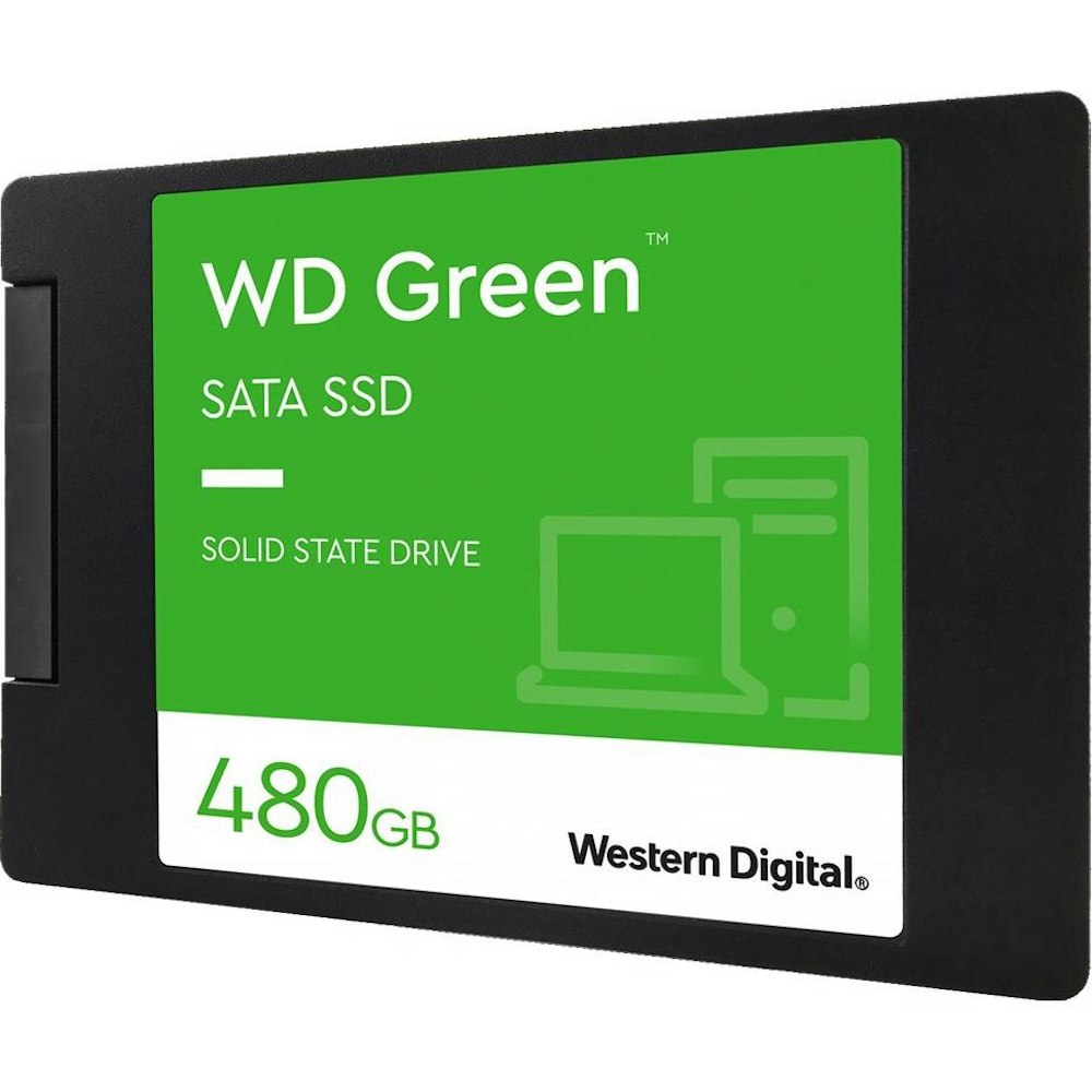 A large main feature product image of WD Green SATA III 2.5" SSD - 480GB