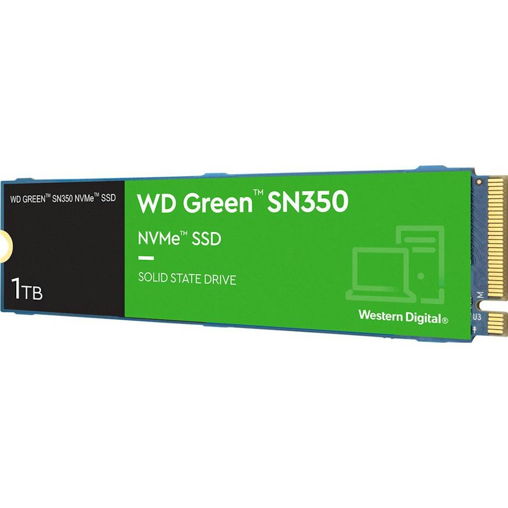 A large main feature product image of WD Green SN350 PCIe Gen3 NVMe M.2 SSD - 1TB