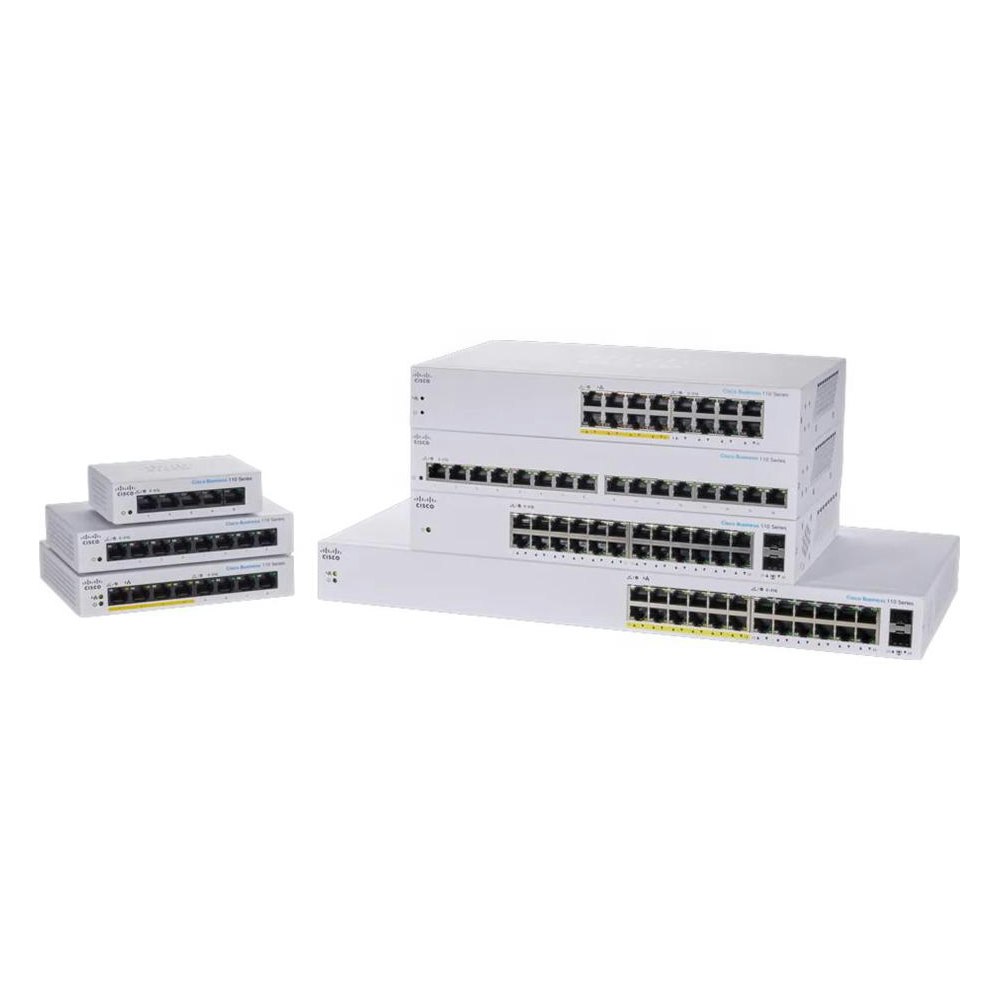 A large main feature product image of Cisco CBS110 Unmanaged 8 Port Gigabit Switch