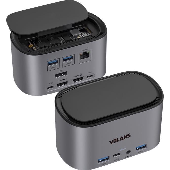A large main feature product image of Volans Aluminium 12-in-1 Triple Display USB Type-C Docking Station