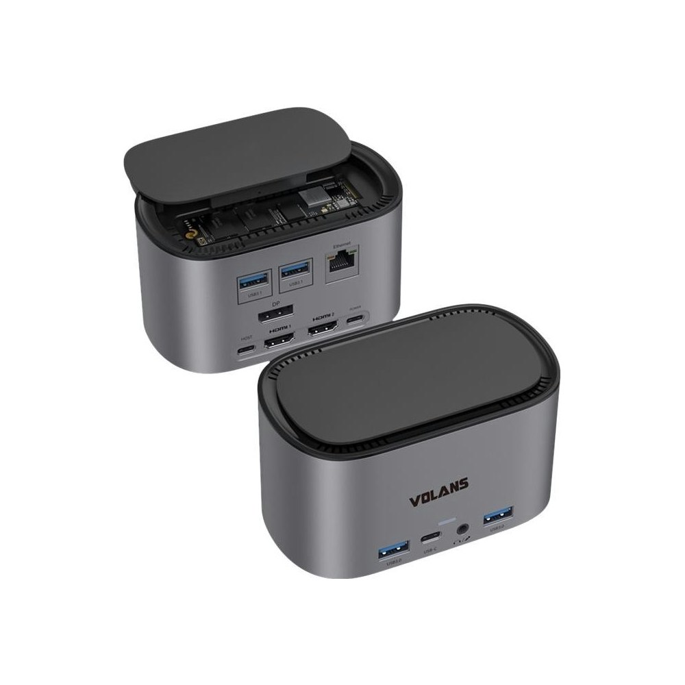 A large main feature product image of Volans Aluminium 12-in-1 Triple Display USB-C Docking Station