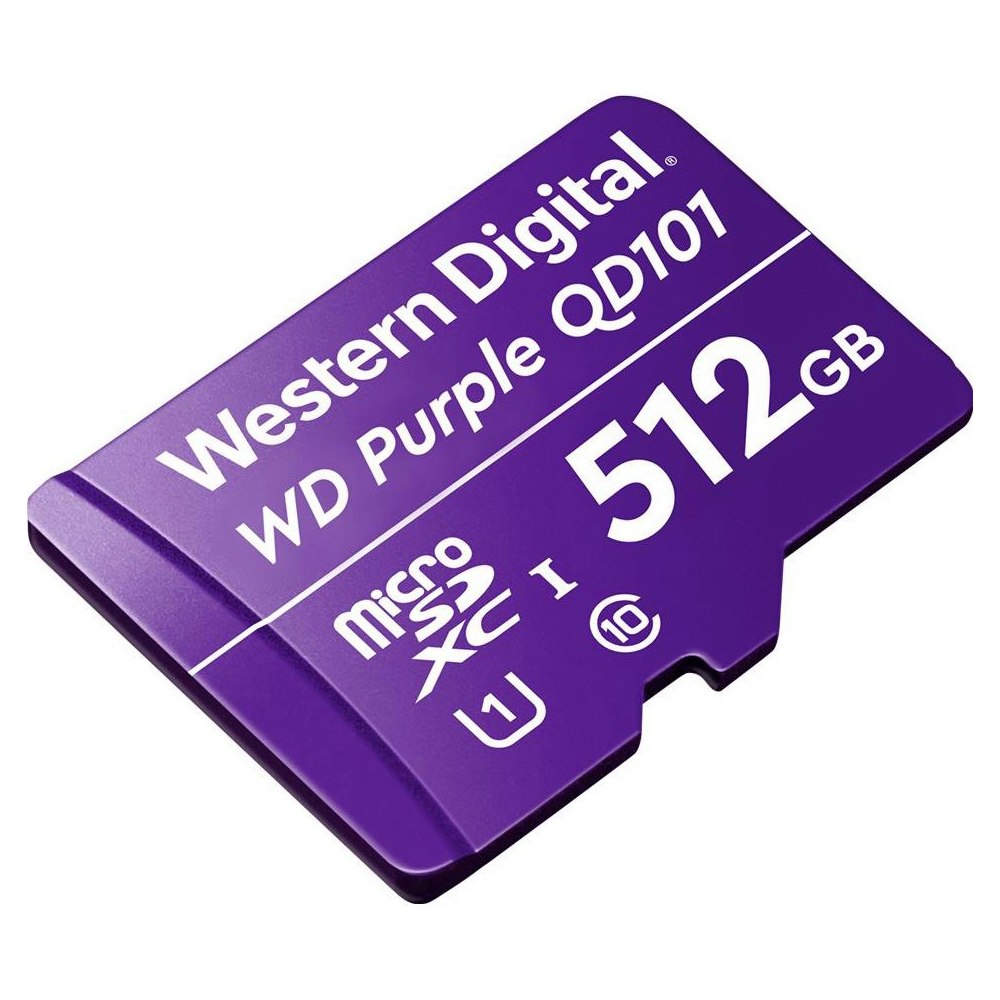 A large main feature product image of WD Purple Surveillance microSD Card - 512GB
