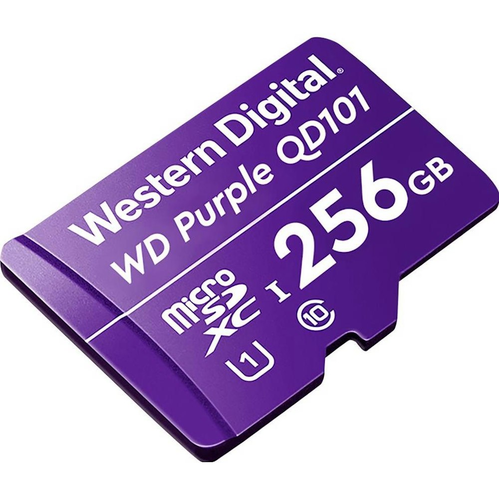A large main feature product image of WD Purple Surveillance microSD Card - 256GB