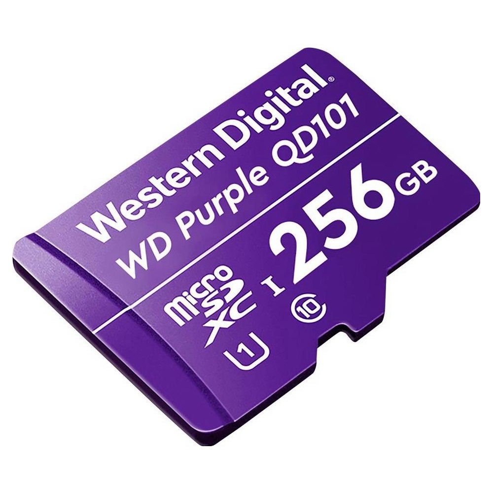 A large main feature product image of WD Purple Surveillance microSD Card - 256GB