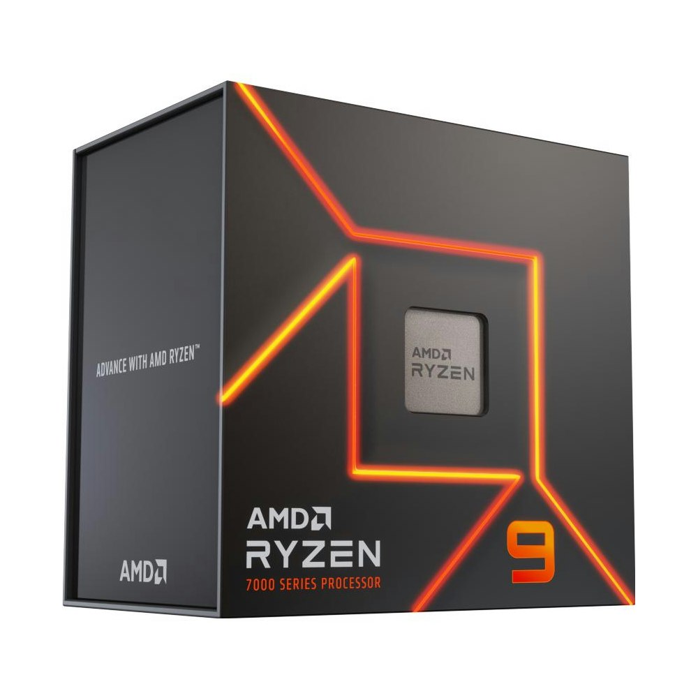 A large main feature product image of AMD Ryzen 9 7950X 16 Core 32 Thread Up To 5.7GHz AM5 - No HSF Retail Box