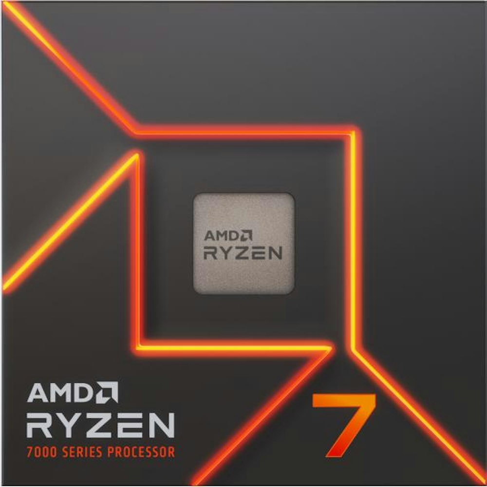 A large main feature product image of AMD Ryzen 7 7700X 8 Core 16 Thread Up To 5.4GHz AM5 - No HSF Retail Box