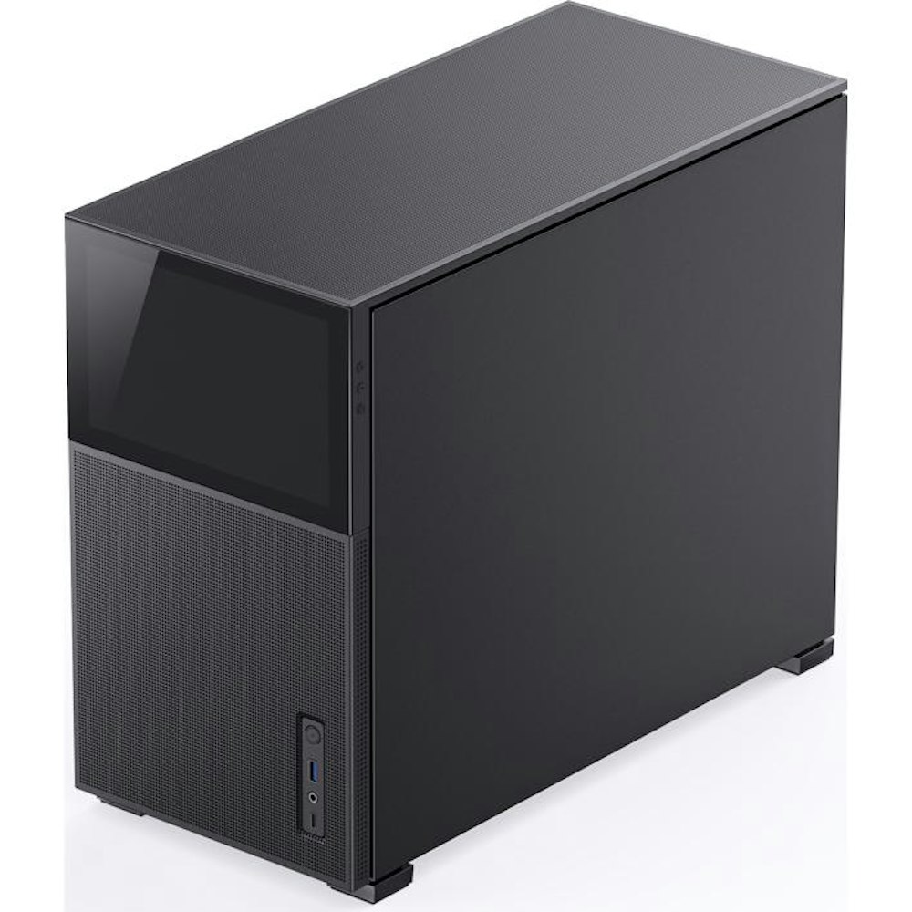 A large main feature product image of Jonsbo D31 Mesh mATX Case w/ LCD - Black