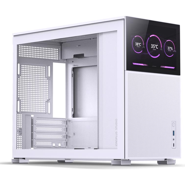 A large main feature product image of Jonsbo D31 MESH 31.3L Compact mATX Case w/ LCD (White)