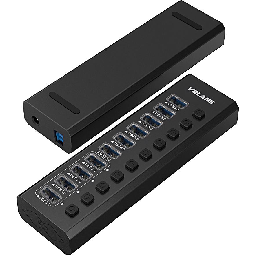 A large main feature product image of Volans Aluminium 10 Ports USB3.0 HUB with 4 x Fast Charing Ports
