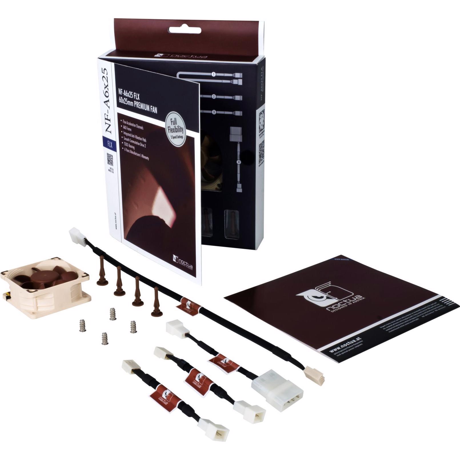 A large main feature product image of Noctua NF-A6x25 FLX - 60mm x 25mm 3000RPM Cooling Fan