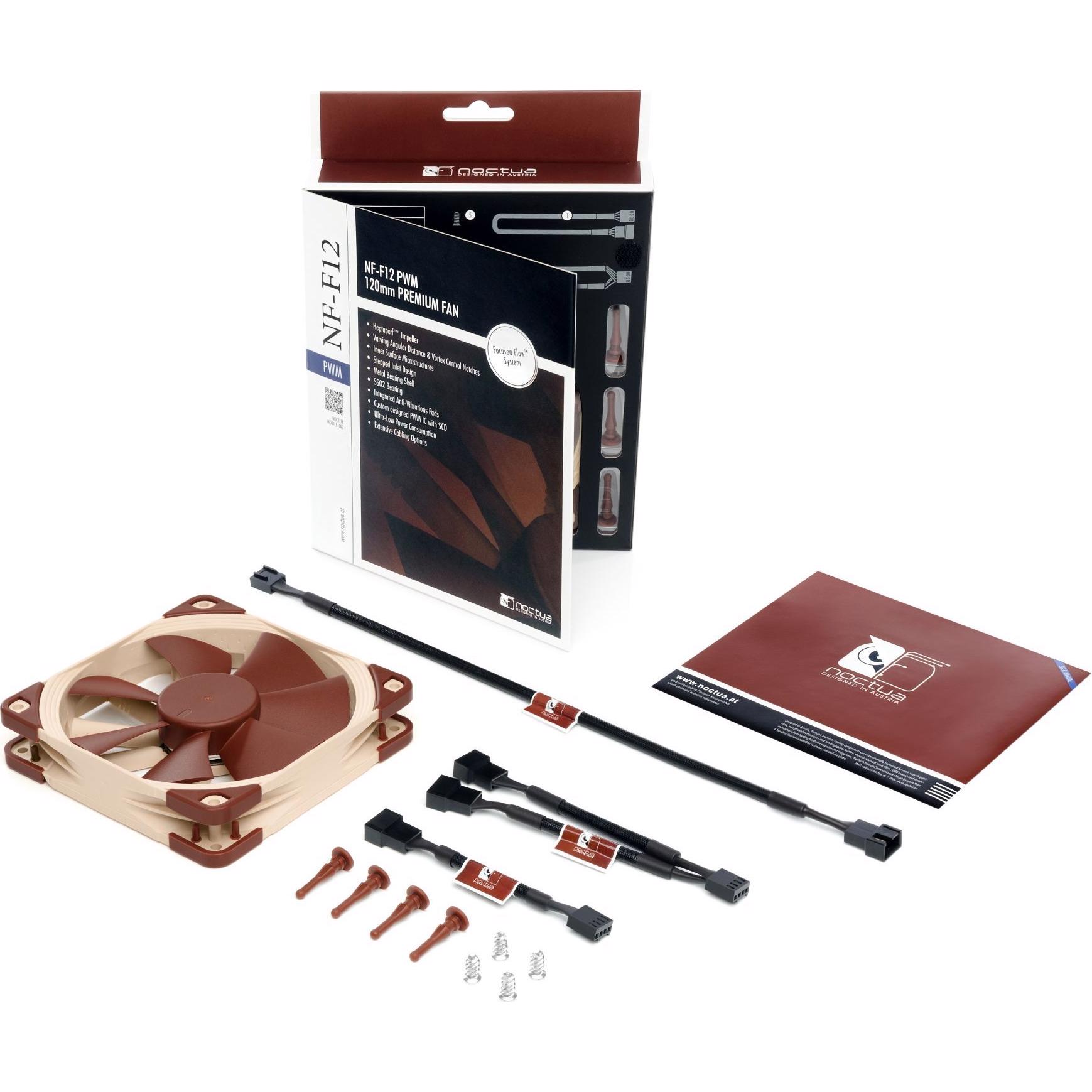 A large main feature product image of Noctua NF-F12 PWM - 120mm x 25mm 1500RPM Cooling Fan