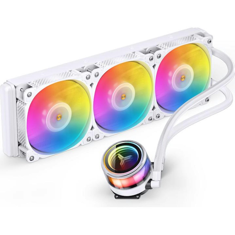 A large main feature product image of Jonsbo Light Drum 360mm ARGB White AIO CPU Liquid Cooler