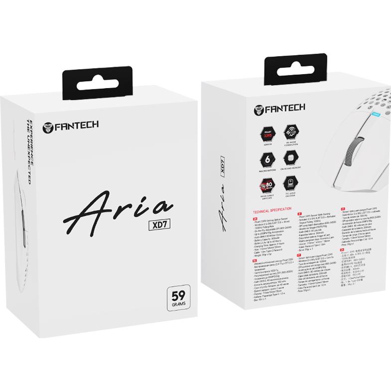 A large main feature product image of Fantech Aria XD7 Wireless Light-Weight Gaming Mouse - White