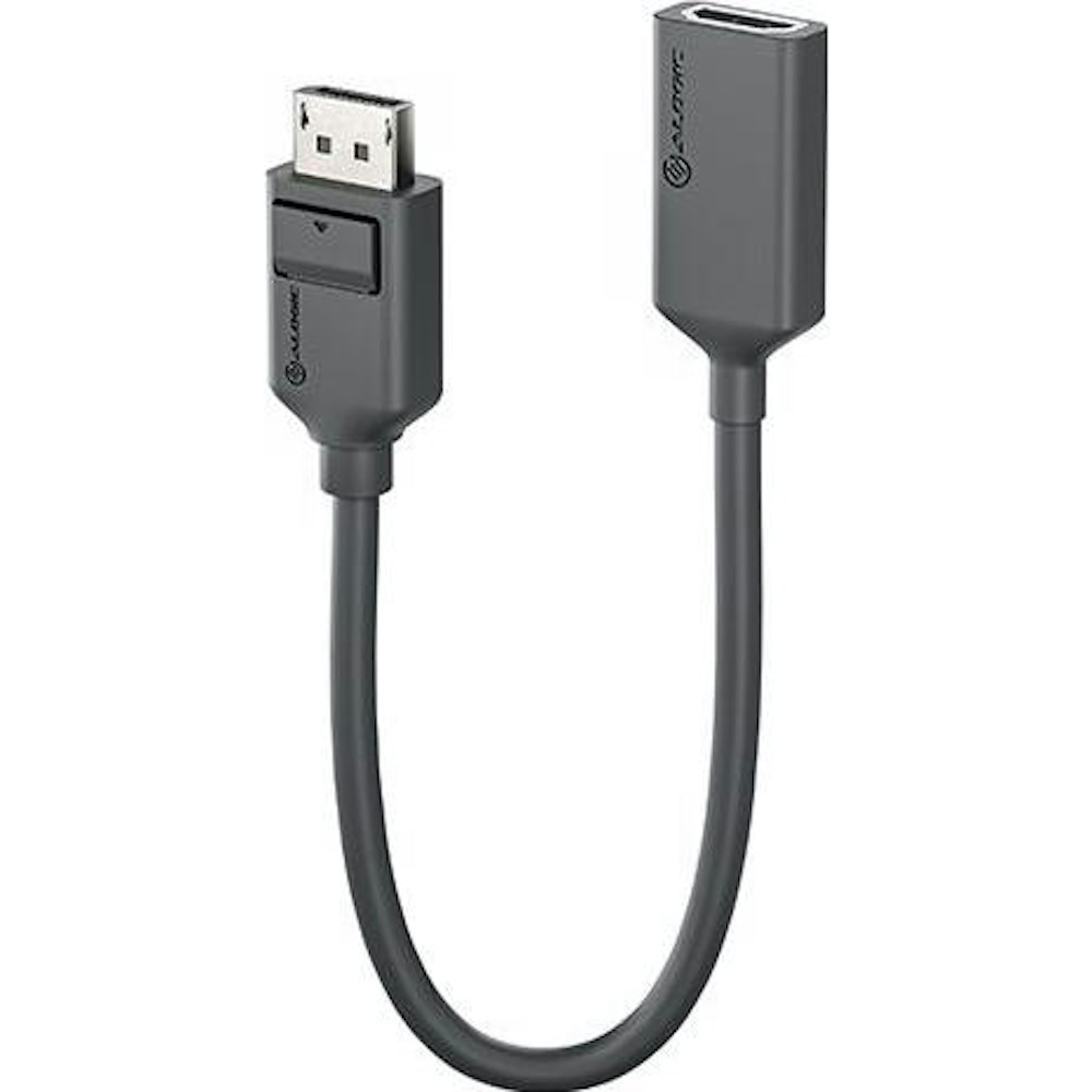 A large main feature product image of ALOGIC DisplayPort to HDMI Adapter – Elements Series