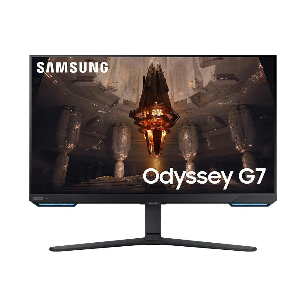A large main feature product image of Samsung Odyssey G70B 32" UHD 4K 144Hz IPS Monitor