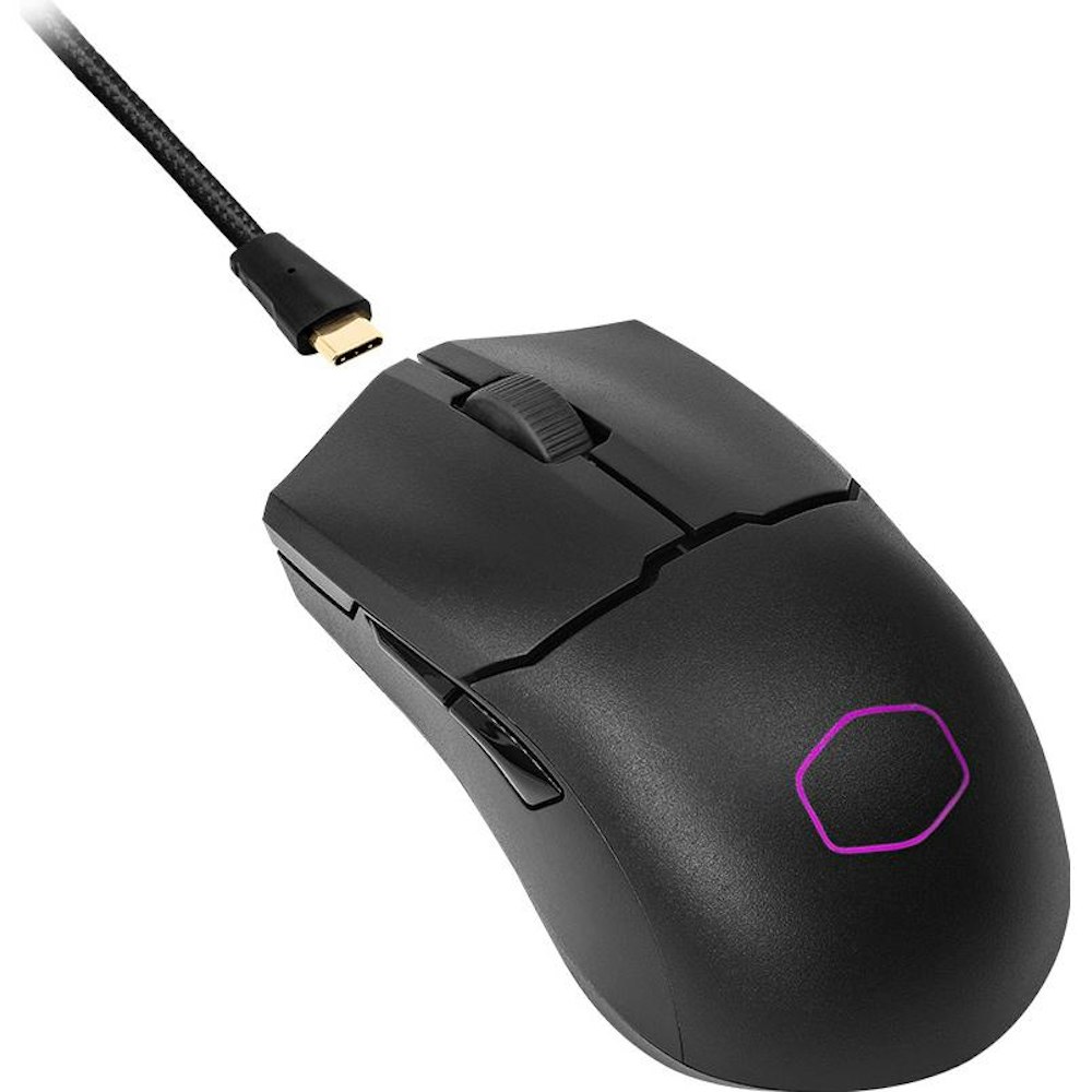 A large main feature product image of Cooler Master MM712 Gaming Mouse - Black