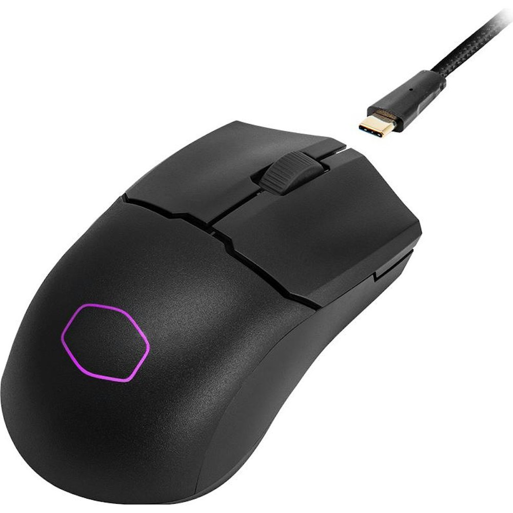 A large main feature product image of Cooler Master MM712 Gaming Mouse - Black