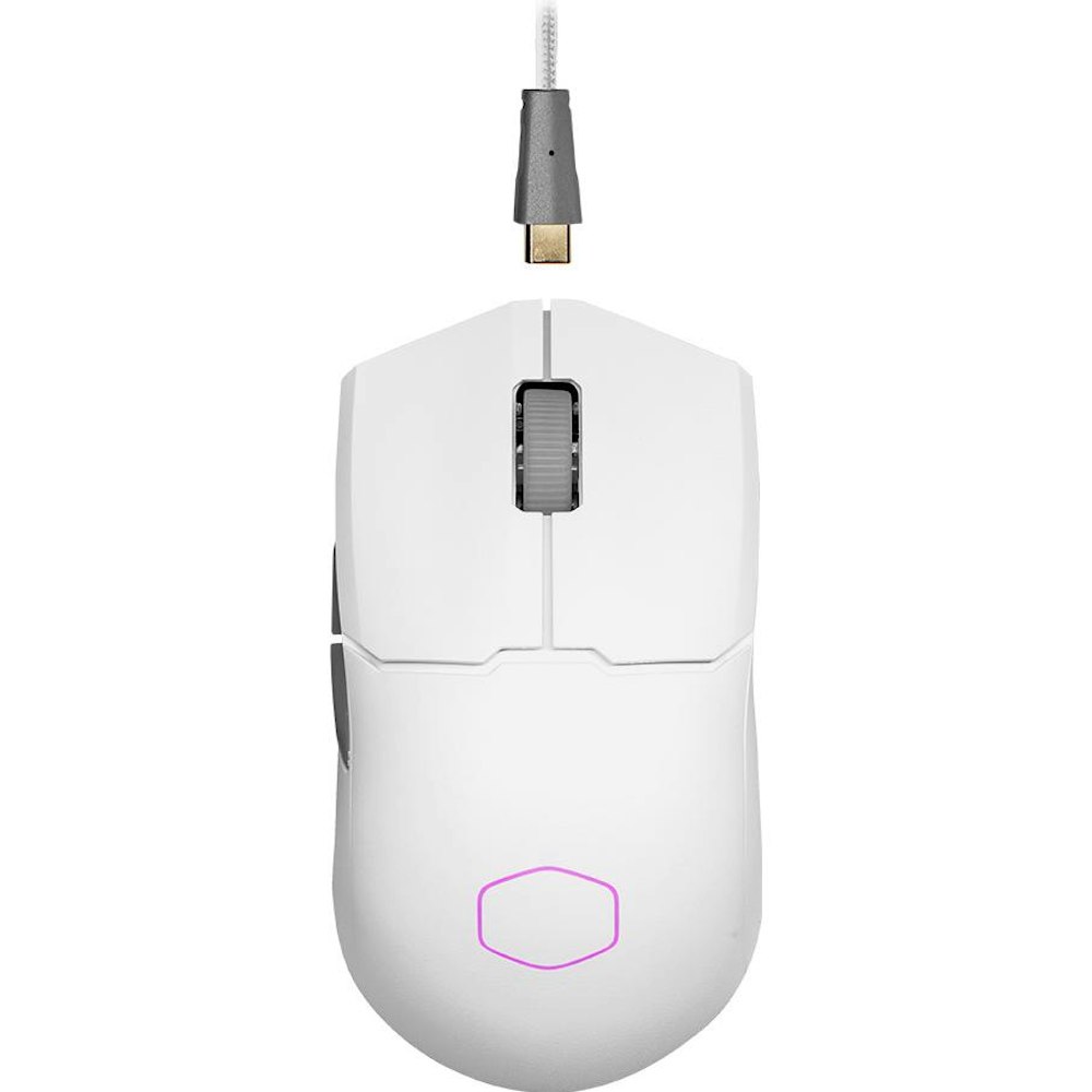 A large main feature product image of Cooler Master MM712 Gaming Mouse - White