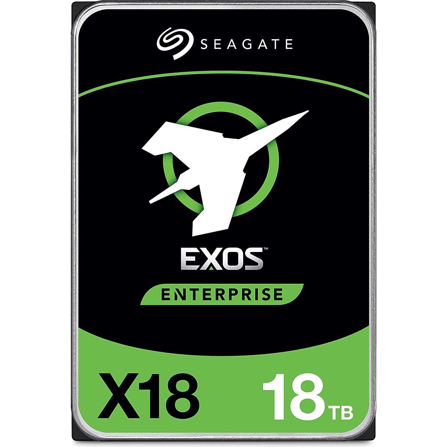 A large main feature product image of Seagate EXOS X18 Enterprise HDD - 18TB 256MB