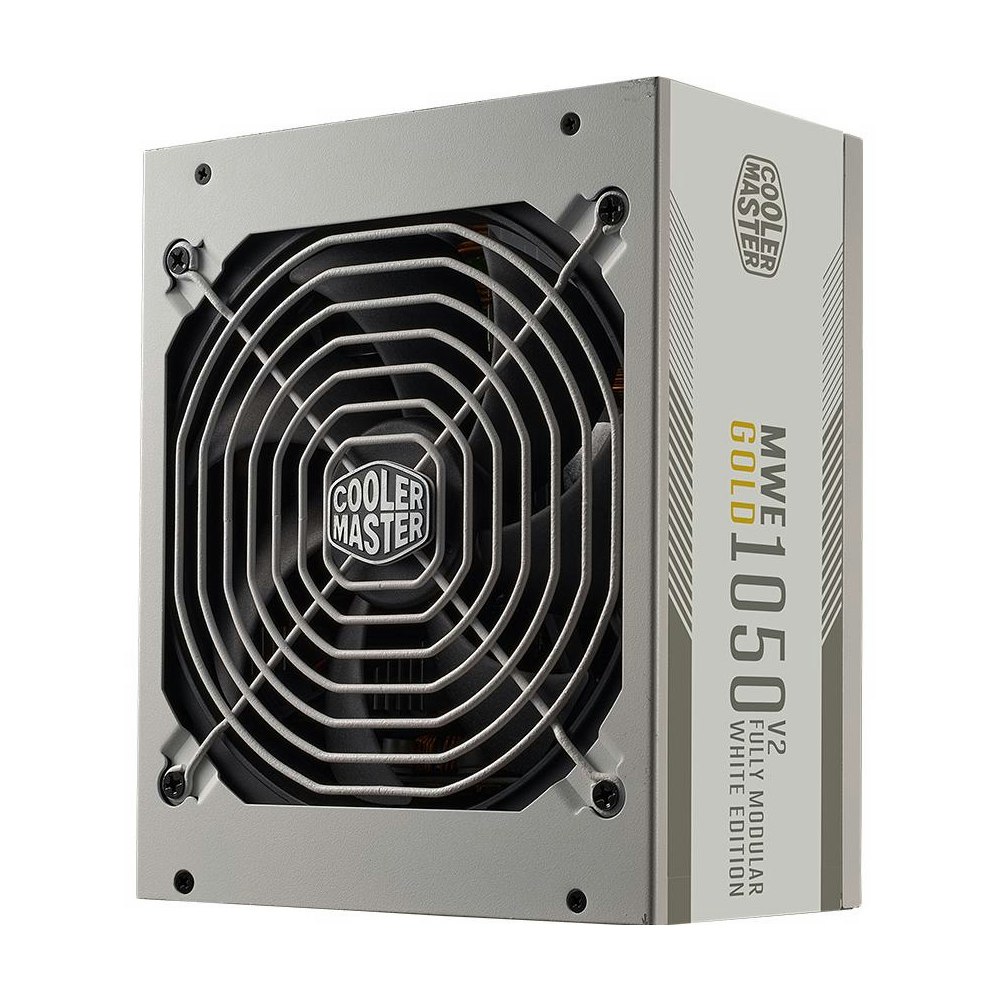 A large main feature product image of Cooler Master MWE 1050W Gold PCIE 5.0 ATX Modular PSU - White