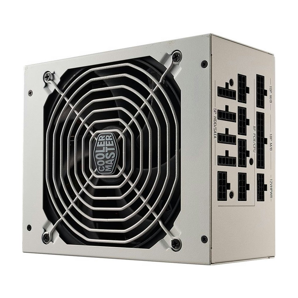 A large main feature product image of Cooler Master MWE 1250W Gold PCIE 5.0 ATX Modular PSU - White