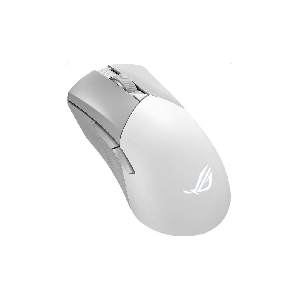 A large main feature product image of ASUS ROG Gladius III Wireless Aimpoint Gaming Mouse - Moonlight White
