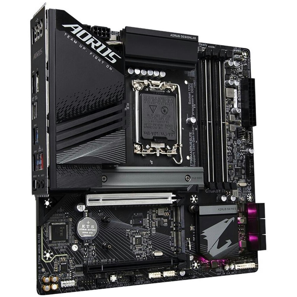 A large main feature product image of Gigabyte Z790M Aorus Elite LGA1700 mATX Desktop Motherboard 