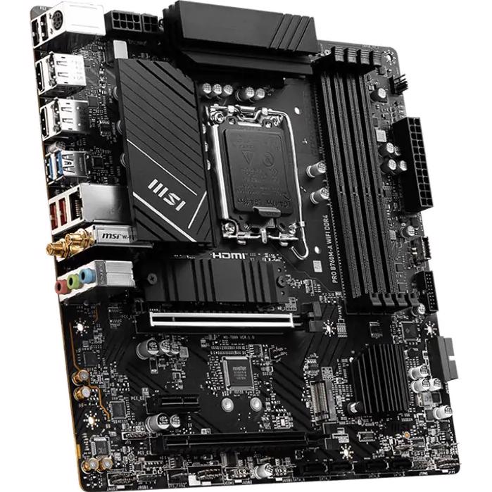 A large main feature product image of MSI PRO B760M-A WIFI DDR4 LGA1700 mATX Desktop Motherboard