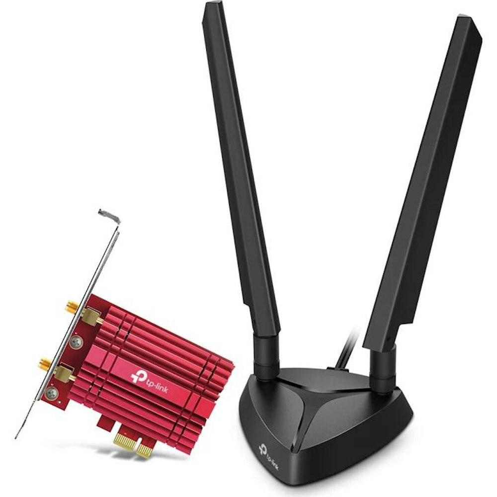 A large main feature product image of TP-Link Archer TXE75E - AXE5400 Wi-Fi 6E Bluetooth 5.2 PCIe Adapter
