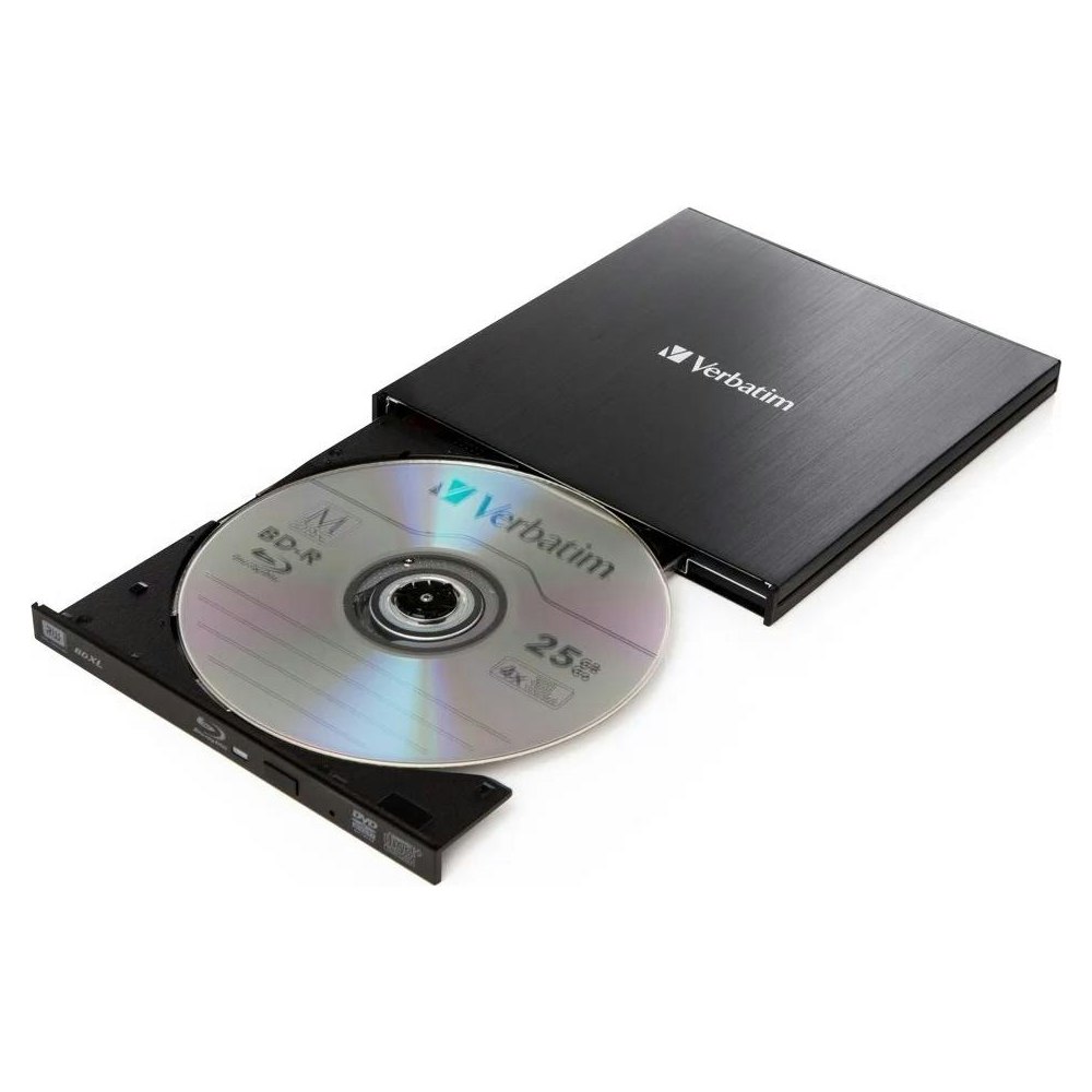 A large main feature product image of Verbatim External USB DVD and Blu-ray USB Writer
